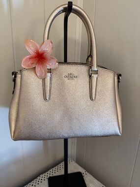 Coach Mini Metallic Gold Carry All Satchel with Crossbody Strap